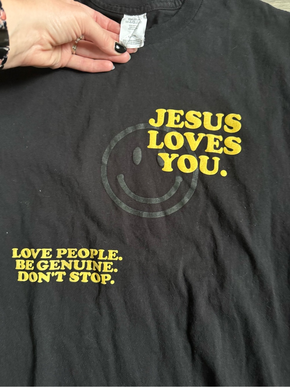 Jesus Loves You Black Graphic Tee - Religious Message Shirt - Picture 3 of 3